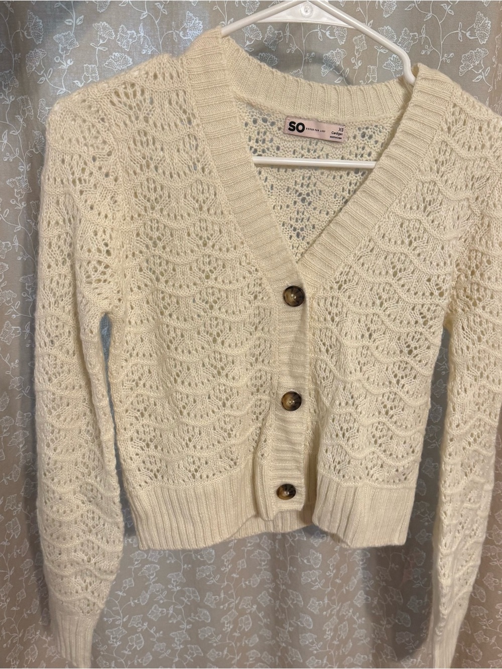 Coquette Crochet Knit Button Up Cardigan Cream XS